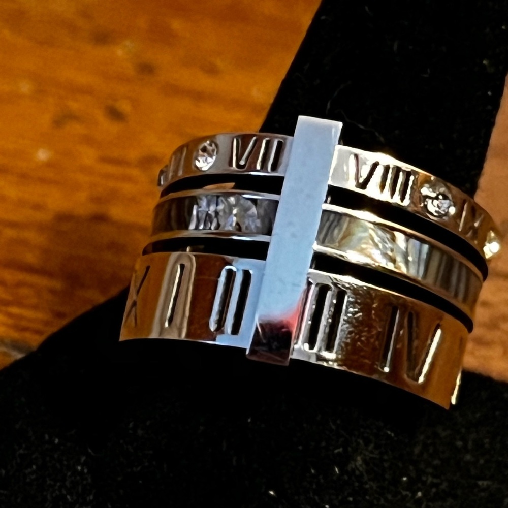 THREE LAYERS ROMAN NUMERALS BLUE EVENING RING SET SIZE 7 NEW - Picture 2 of 10
